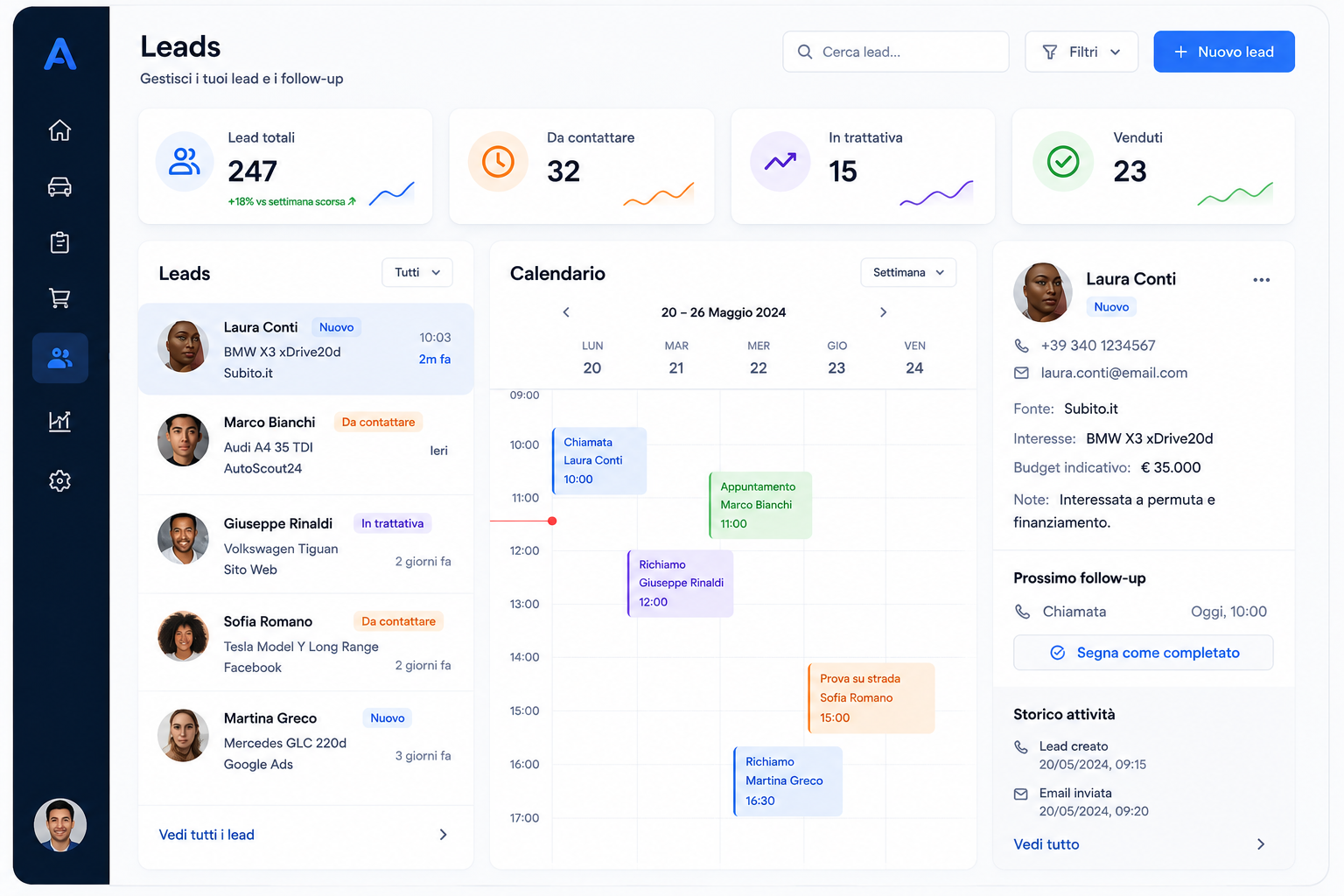 CRM pipeline vendite e gestione trattative DealerPRO